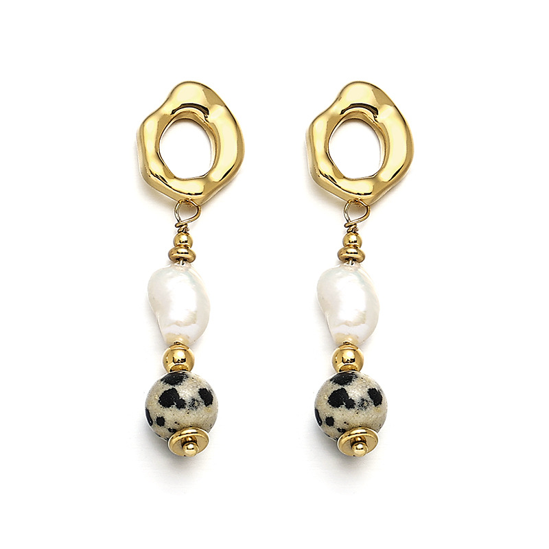 Brass brand fashionable retro organic earrings from pearl