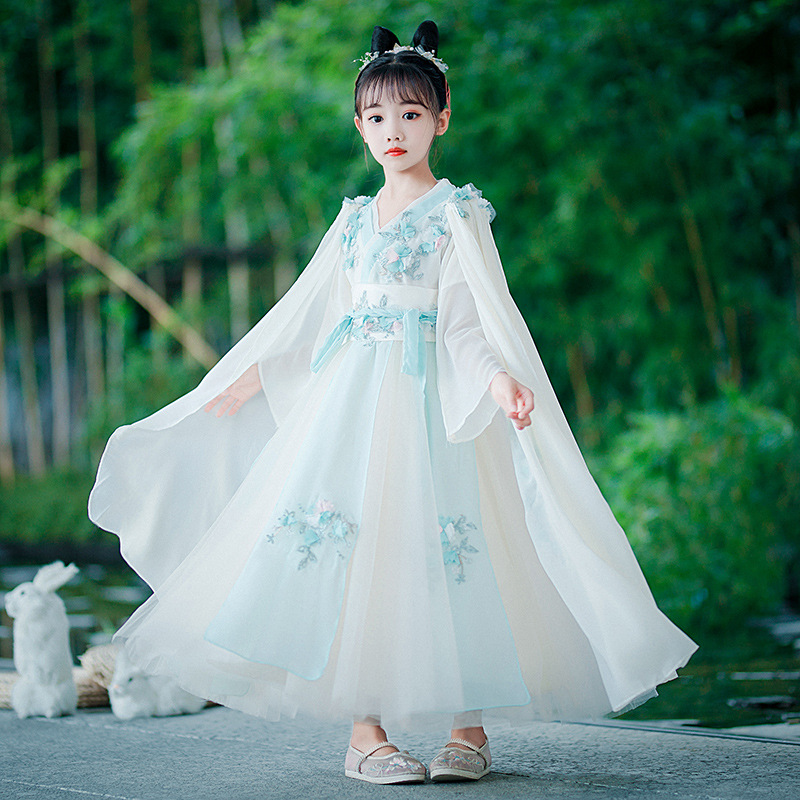 Little Girl's Hanfu 2025 New Arrival Fairy-Tale Style Ancient Chinese Dress with Ruffle Skirt, Chinese Style Children's Tang Suit for Girls, Ancient Style Long Dress