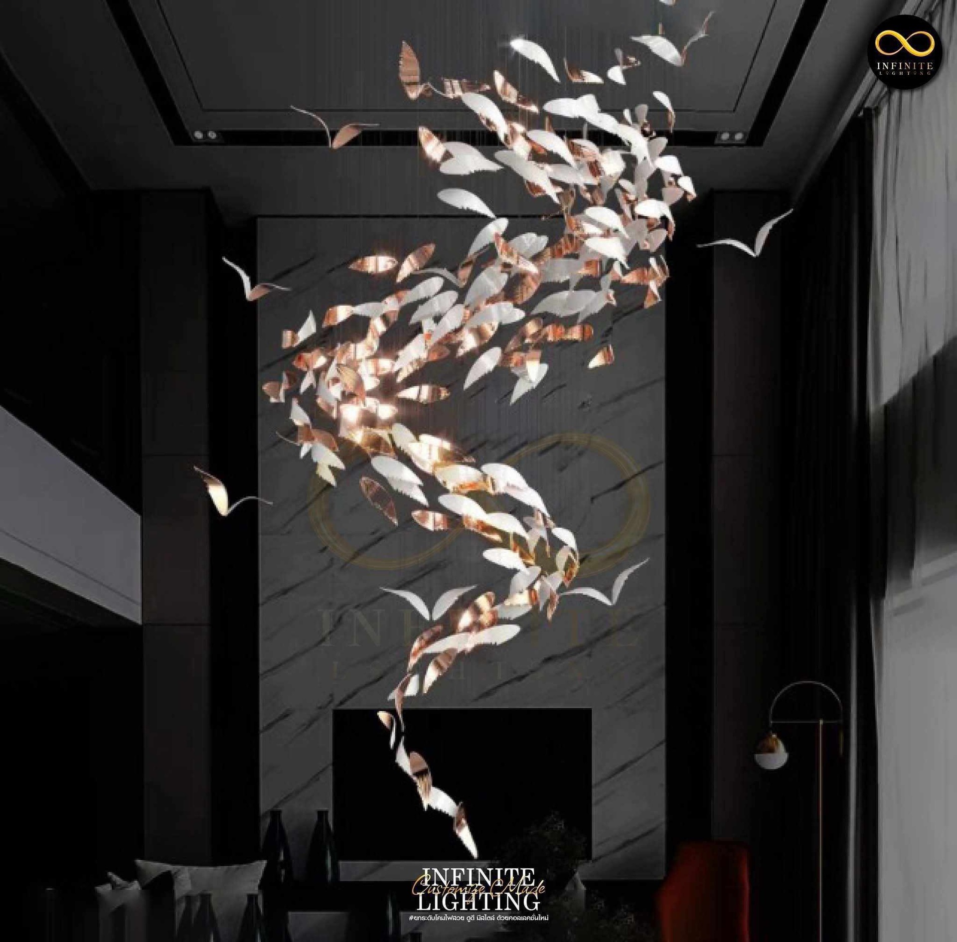 Lámpara de hotel a gran escala, araña de cristal personalizada, lámpara de cristal artesanal, lámpara de cristal en forma de pez, lámpara de Zhongshan, araña grande