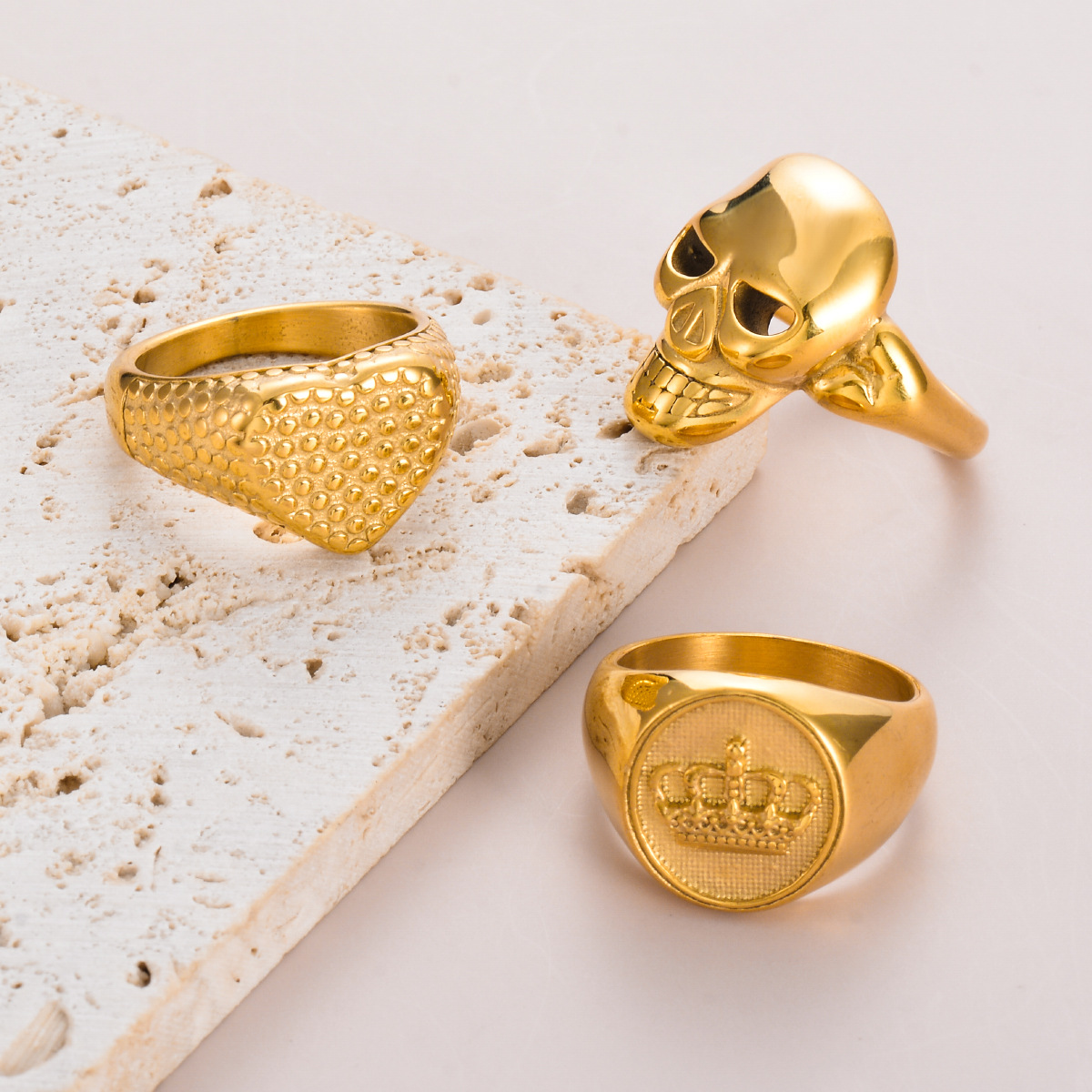 Women's Gender Wholesale Jewelry Retro Heart Shape Crown Skull Stainless Steel Plating Rings