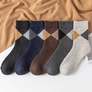 ebay thickened warm simple geometric figure large rhombus Terry men's socks autumn and winter men's mid-calf socks lengthened women's socks
