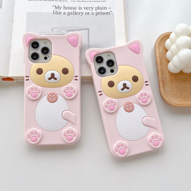 Plum Blossom Bear Apple iPhone Silicone Full Case Cat Paws 11/12/13/14/15/PRO/max