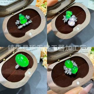 镀银镶嵌玉髓葫芦戒指重工镶嵌满绿色冰透玉髓时尚大气玉石戒指