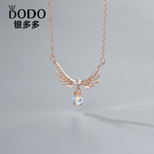 s925纯银天使之翼项链女士颈戴月光石翅膀韩版气质时尚套链银饰品