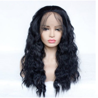 Tapa de encaje frontal Fibra química europea y americana Peluca de pelo largo y rizado de onda grande negra al por mayor LW0132