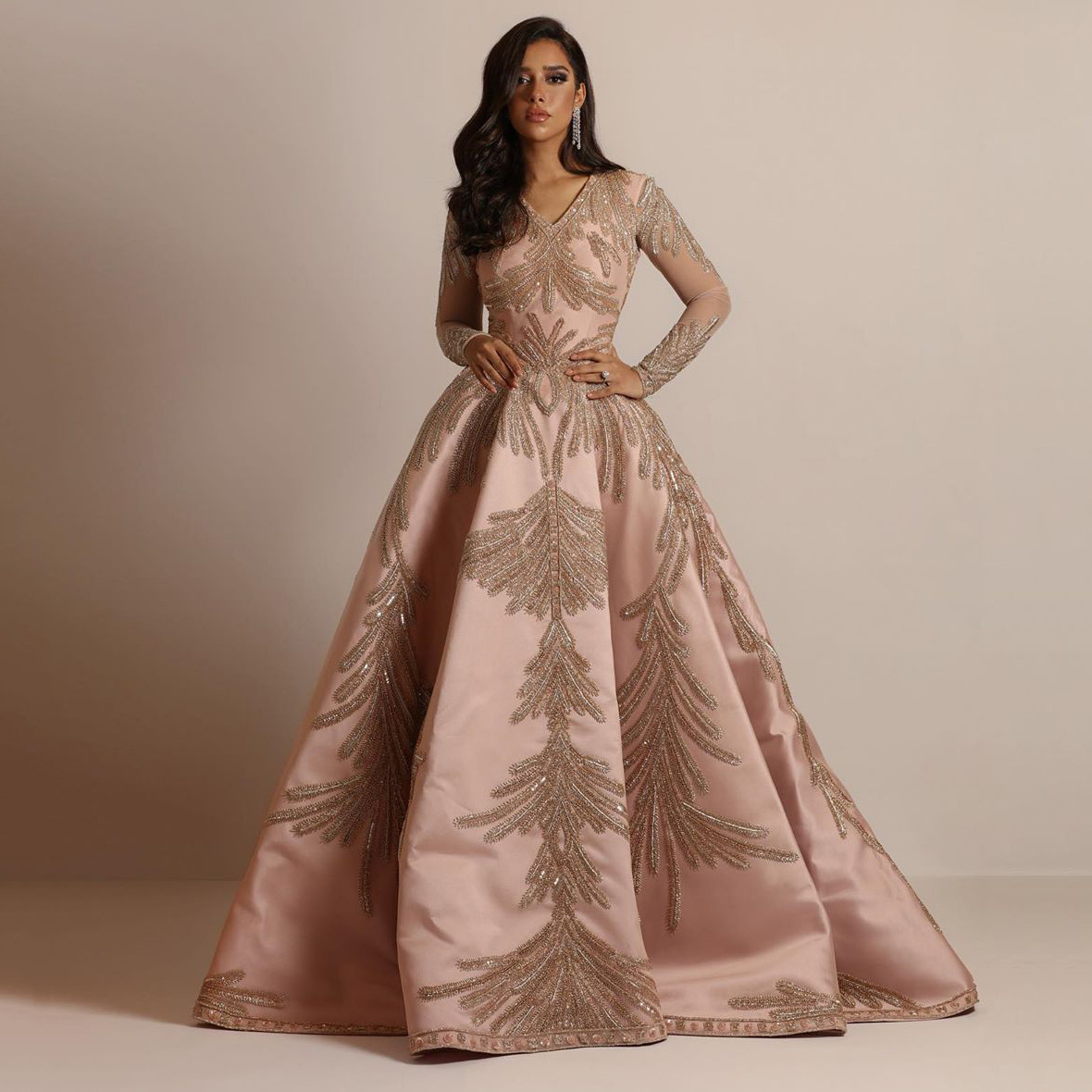 Vestido Largo con Estampado Dorado, Estilo Europeo y Americano, Primavera 2025, para Mujer, Comercio Exterior, Plataforma Independiente, Vestido de Noche Sexy para Banquetes, Color Rosa
