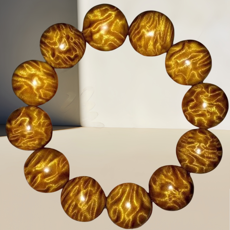 四真川金丝楠木手串佛珠男女款小叶桢楠满水波纹复古风新中式风格