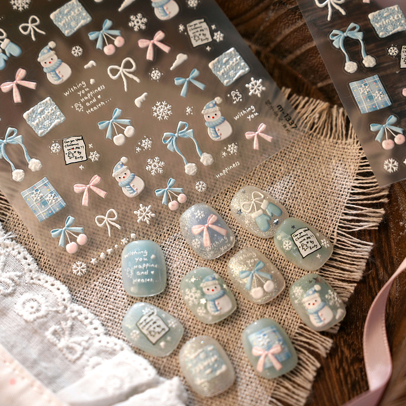 Iron Sweetheart Snowman Nail Art Stickers M1337 Winter Girl Style Bowknot Snowflake Gloves Nail Stickers