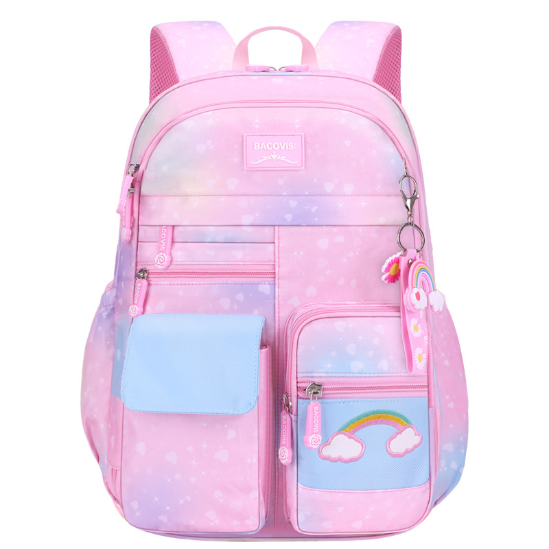 Mochila escolar transfronteriza para niñas lindas mochila arco iris de gran capacidad lateral abierta mochila de grado 1 - 2 - 3 - 6