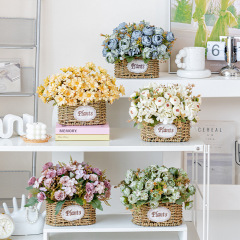 草編花籃插花客廳擺件假花仿真花擺設花藝裝飾花仿生花餐桌花擺花