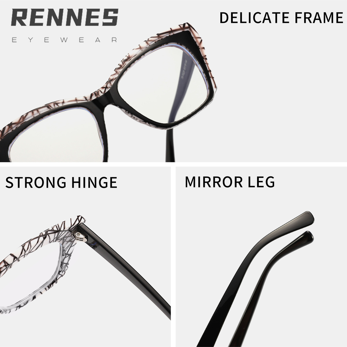 TR90 Bolsa de cercanías de moda europea y americana Flower Cat Eye Lentes planos anti-luz azul ins La moda se puede equipar con gafas de montura de miopía