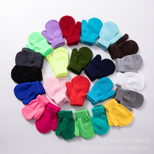 Novel Candy Color Cute Warm Solid Color Finger Bag Anti-scratch Baby Kindergarten Children's Warm Knitted Gloves