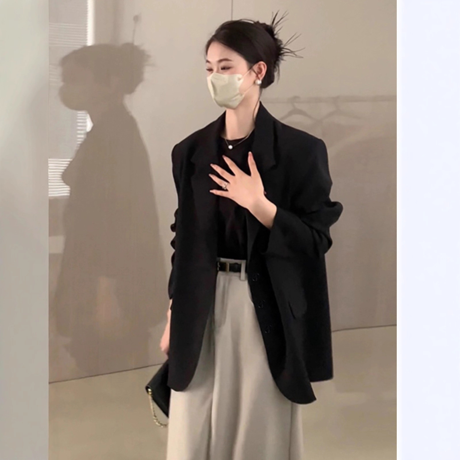 Street-Style Black Professional Blazer for Women, Spring and Autumn 2025 New Korean Design, Petite Versatile Suit