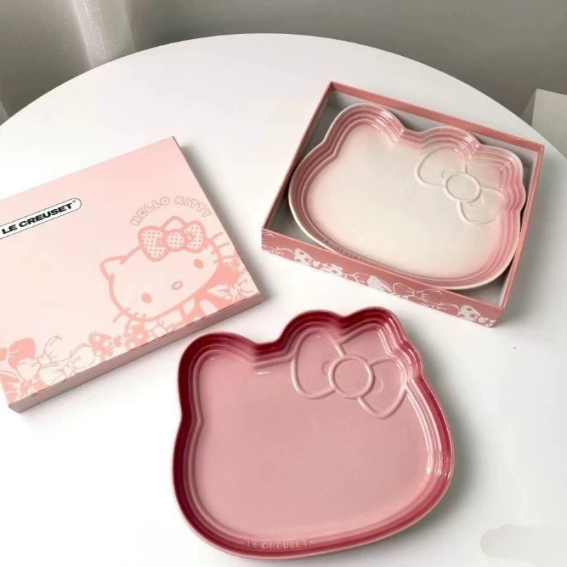 Hello Kitty, радужная керамическая тарелка для пищи дома, посуда, подарочная коробка