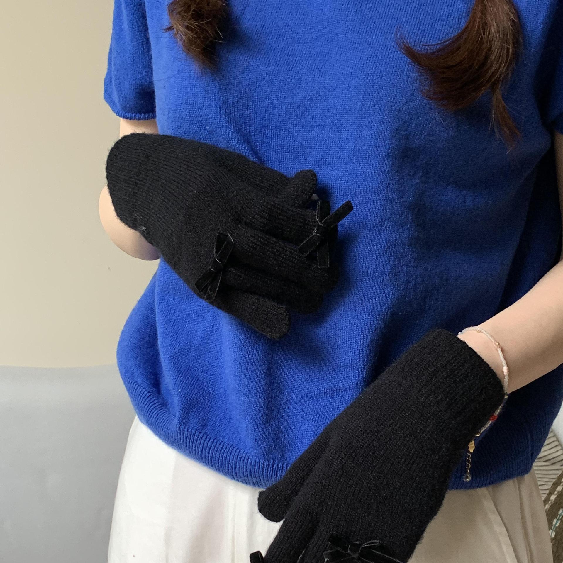 Chao lindo ~ Nuevo chic Otoño e Invierno lana de punto arco pantalla táctil a prueba de frío guantes de fuga de dedo caliente