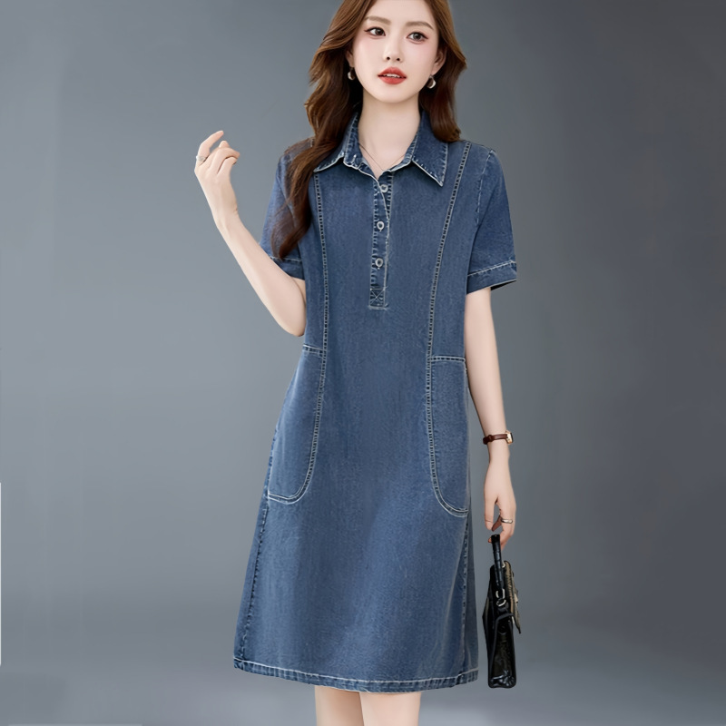 Denim Dress for Women, Spring and Summer Casual Plus-Size Petite 2026 New Style Mom Shirt Dress