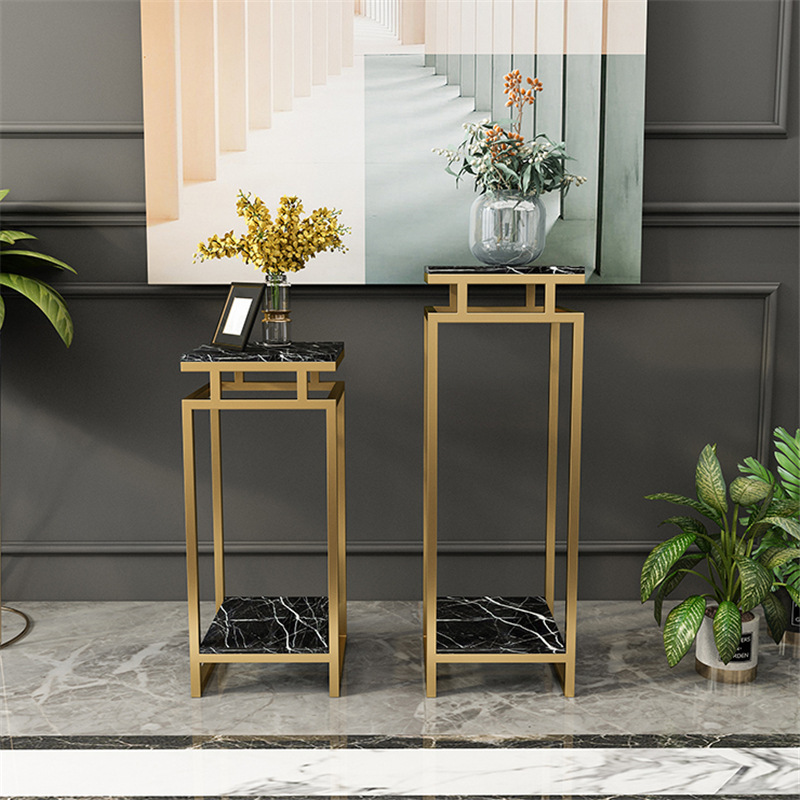 简约客厅沙发边置物架轻奢大理石室内花架阳台落地绿萝双层花盆架