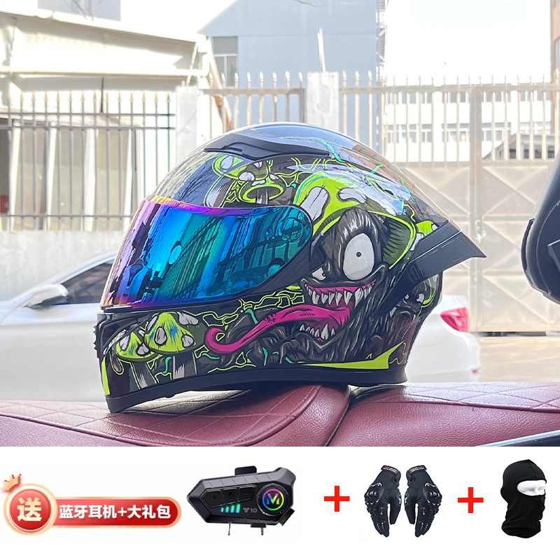 Casco de cola grande de motocicleta Jiekai Casco completo con auriculares Bluetooth Casco de conducción de motocicleta eléctrica de cuatro estaciones para hombre