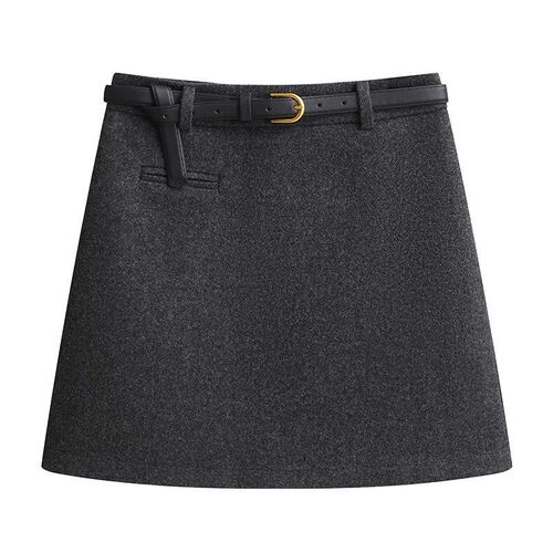 Women's Autumn/Winter New Knee-Length Woolen Semi-Body Skirt with High-Waist and Full-Buttock Design, Thick and Small-Size-Friendly