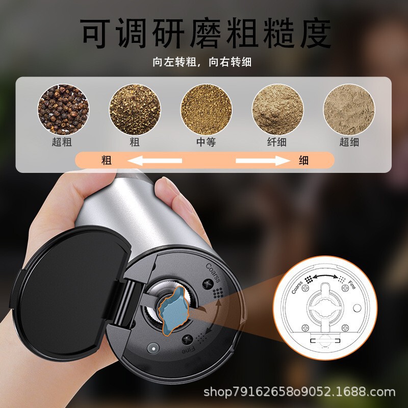 クロスボーダー電動ペッパーグラインダーアルミ合金重力感知ミニスマートグラインダー調味料大容量家庭用|undefined