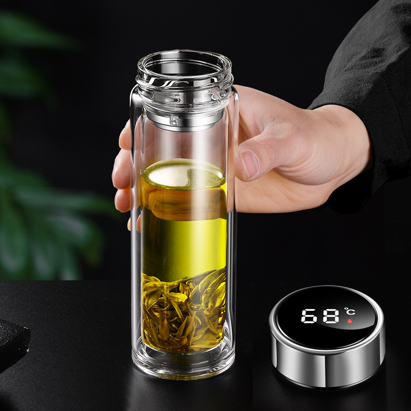 A5L加厚雙層玻璃杯男士防燙隔熱防摔水杯女大容量泡茶杯印LOGO