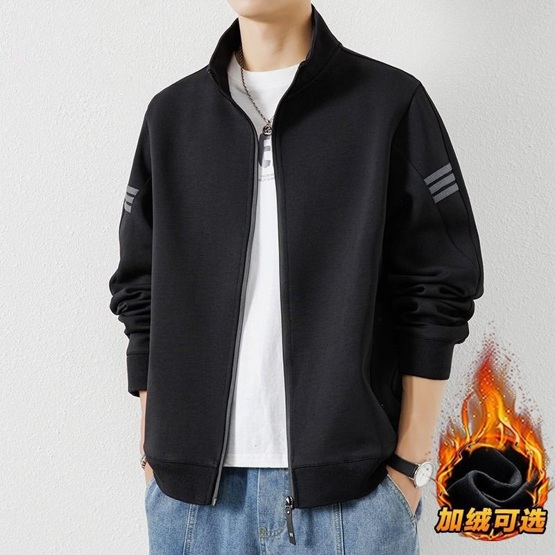 Fleece-lined cardigan zipper sweater men's 2023 new spring and autumn sports casual baseball jacket student jacket