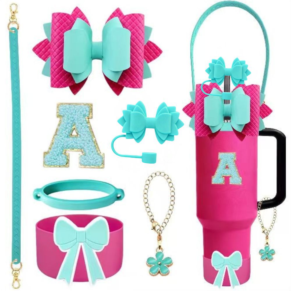 Accesorios de taza Stanley colgante de cuerda de mano flor de silicona gorra de paja de peluche colgante de taza cadena de taza de color cubierta de taza
