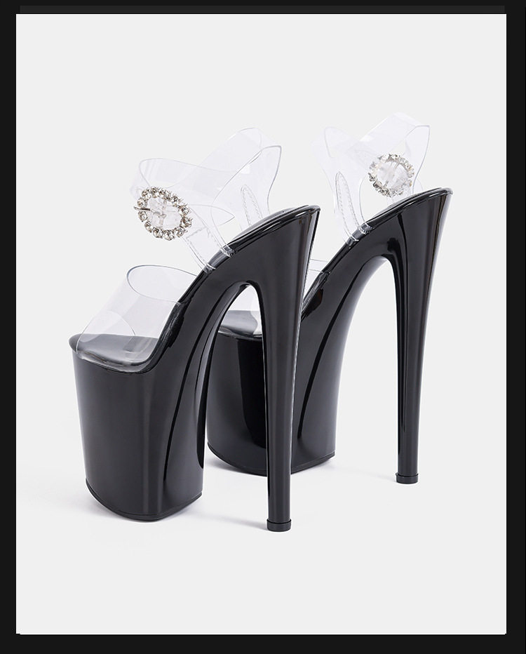 Giày sandal cao gót trong suốt 20 cm, đế platform, quai ngang, dùng biểu diễn sân khấu và múa cột — Màu be, Màu hồng, Màu tím, màu đen chi tiết 5