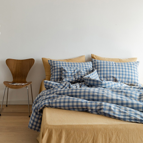 Full-cotton Color-woven Washed Cotton Four-Piece Set Retro Three-Color Striped Pure Cotton Three-Piece Set Simple Bed Sheet Set on Instagram