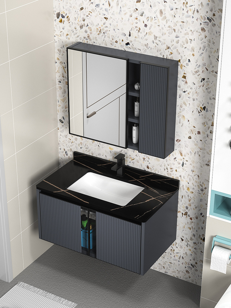 Nueva Luz de lujo espacio de aluminio baño gabinete combinación simple baño lavabo baño integrado cerámica lavabo