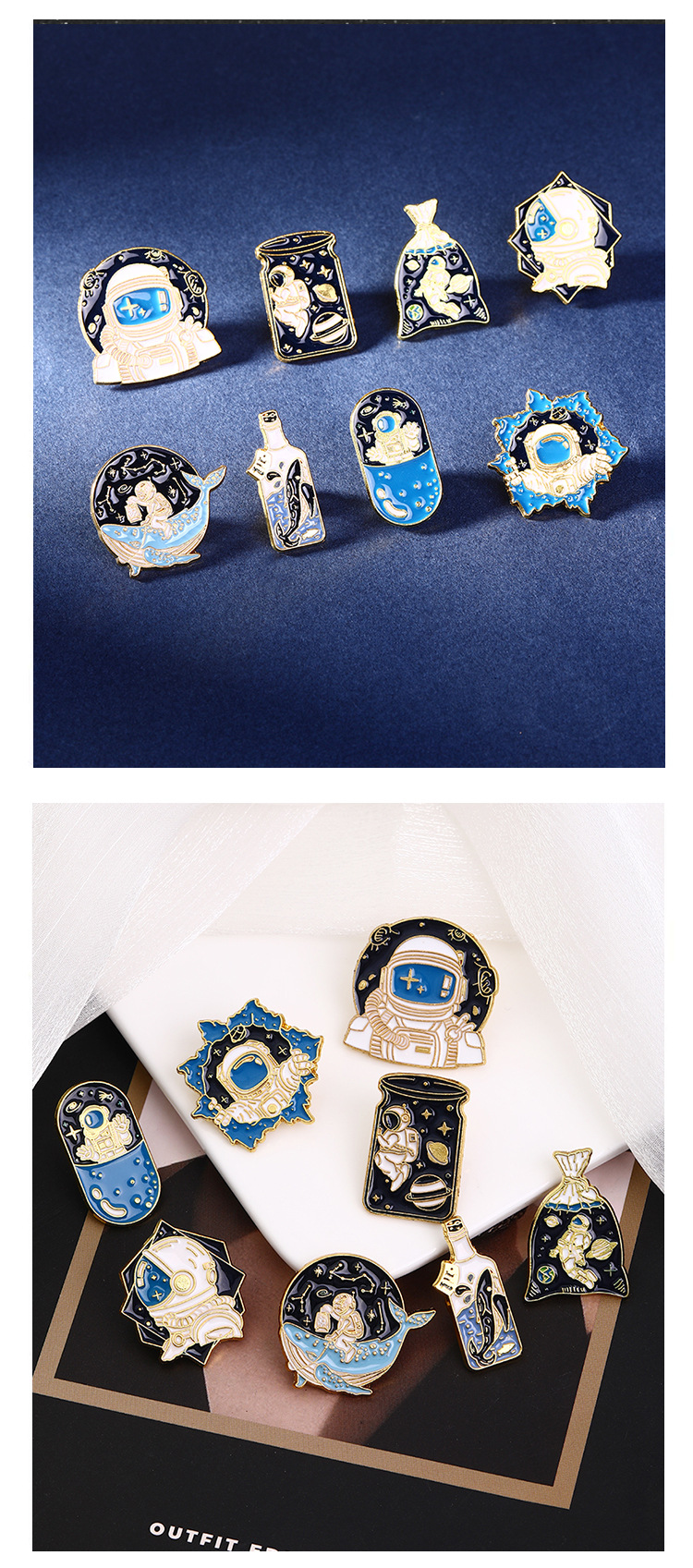 Geometric, Starry Sky Pattern Unisex Gender Cartoon Style Pin Geometric Starry Sky Alloy Enamel Unisex Brooches