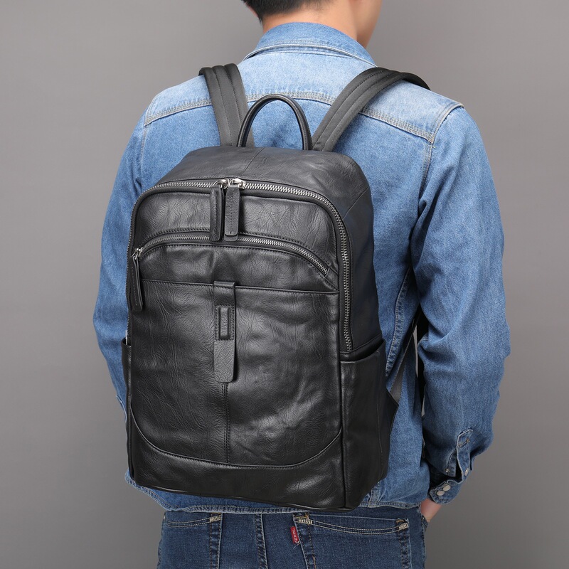 Genuine Leather High-End Men's Backpack, Large Capacity Leather Commuter Backpack, Fashionable Notebook Student School Bag Wholesale Genuine Leather High-End Men's Backpack, Large Capacity Leather Commuter Backpack, Fashionable Notebook Student School Bag Wholesale