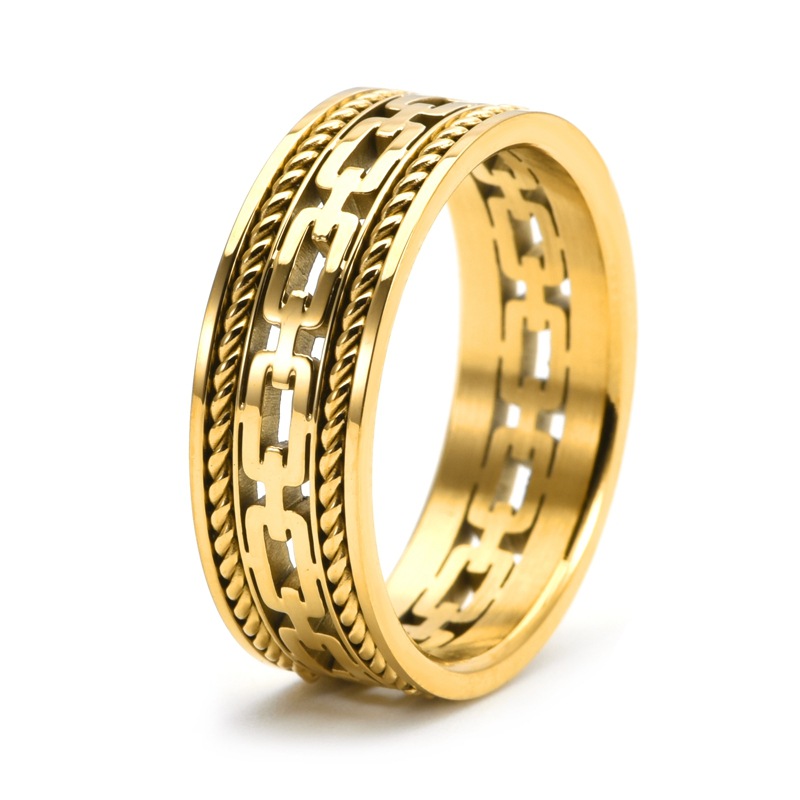 Personalised Men’s Titanium Steel Cuban Link Ring Double Strand_voghion.com