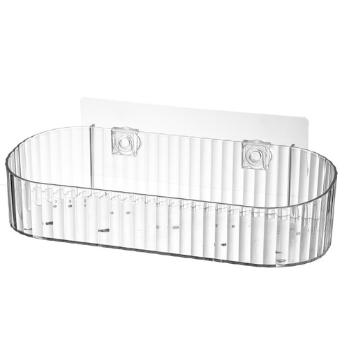 Bathroom storage rack kitchen storage basket wall hole-free PET wall-mounted transparent bathroom drain storage rack