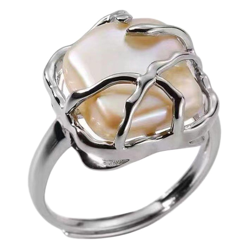 ins Moonlight Forest Thai Silver Ring Women's Pearl Niche Ring Internet Celebrity Cold Style Advanced Student Alloy Jewelry