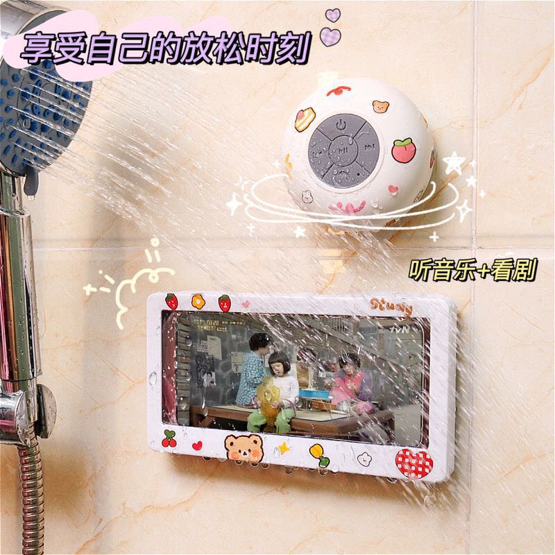 Waterproof Bluetooth Speaker Bathroom Audio for Bathing and Watching Dramas Small Subwoofer High Volume with Box Large White Sapphire Blue