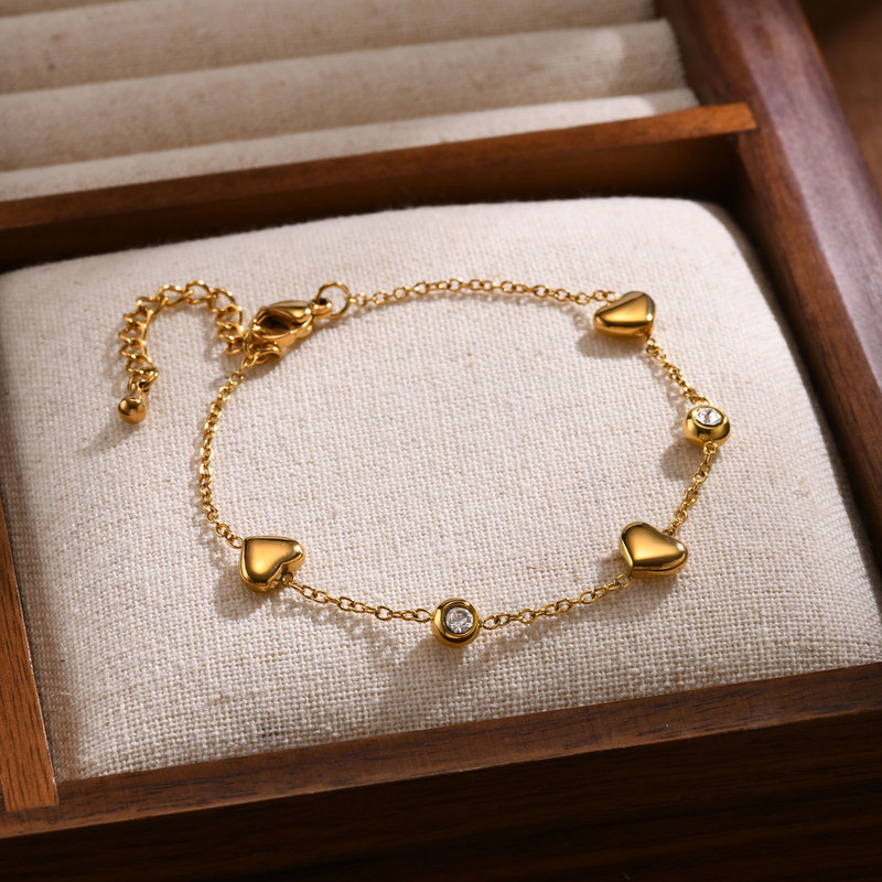 Jewelry stainless steel flat cross chain zircon heart bracelet gold ladies spring creek water BR-2121