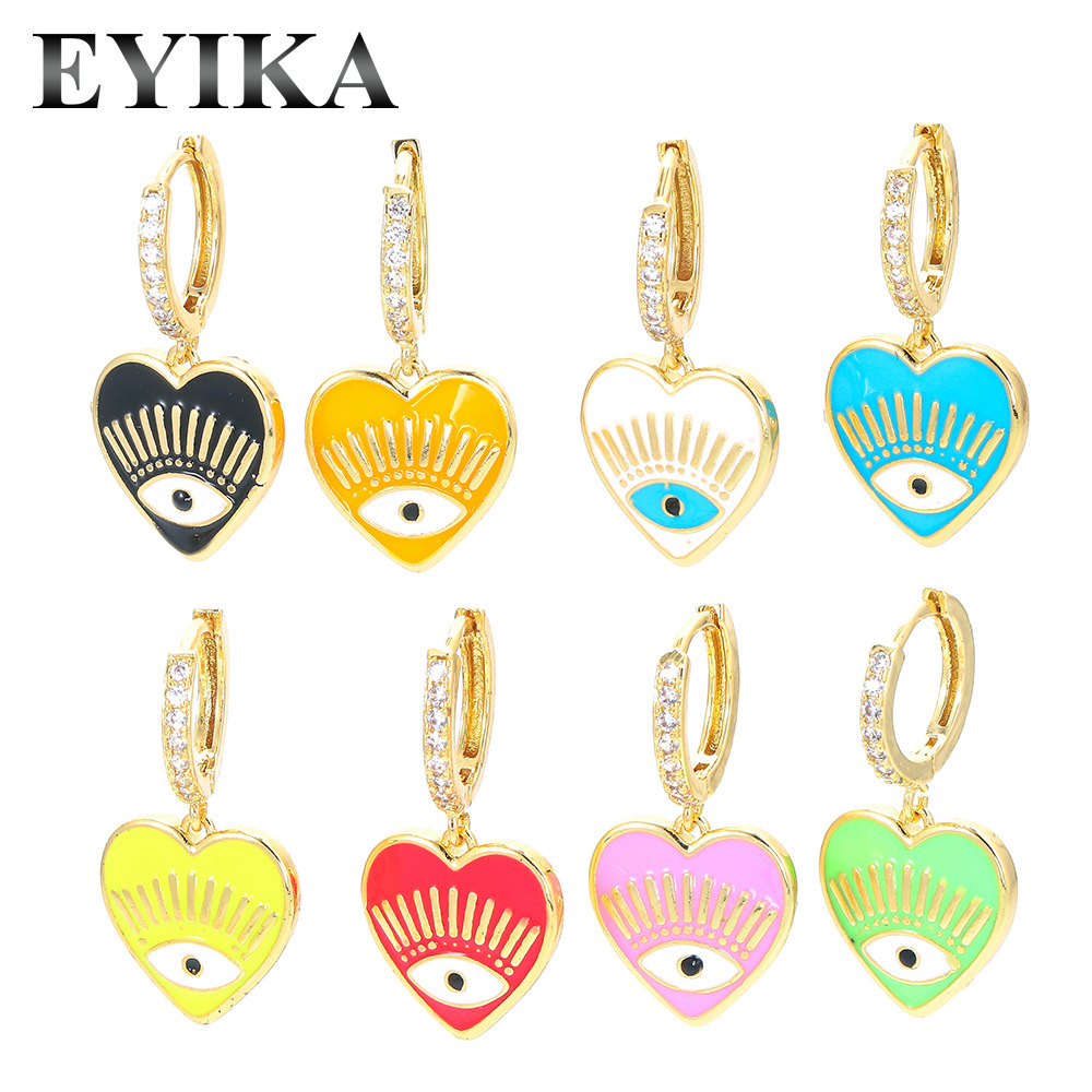 3g Weight Zircon Inlay Material New Fashion Love Eyes Oil Dripping Devil's Eye Earrings