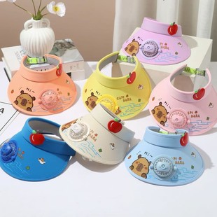 Kapibalari Children's Hat Summer Cartoon Fan Empty Top Hat Boys Handsome Sun Hat Women's Big Along