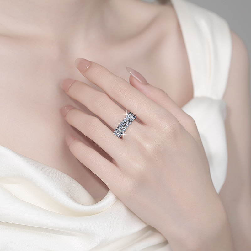 S925 Sterling Silver Double Row Moissanite Ring Old Money Style_voghion.com