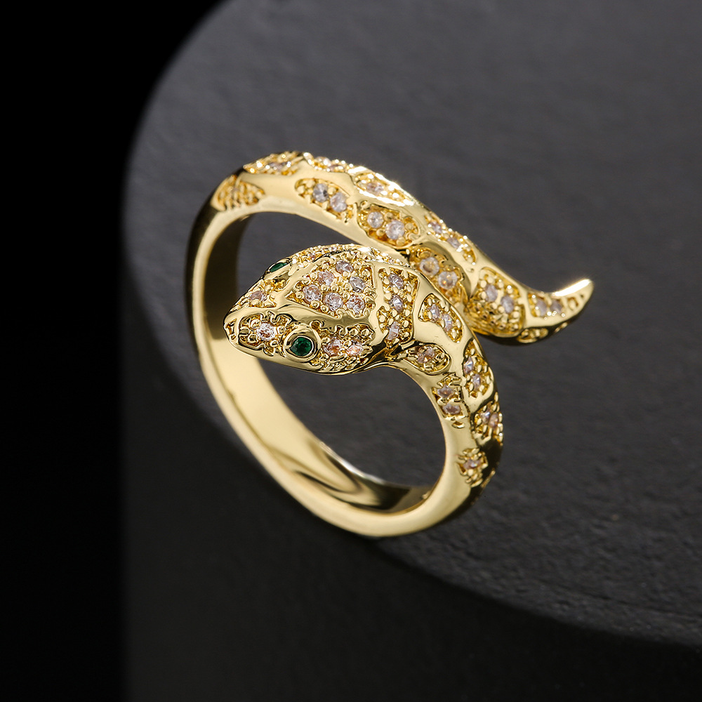Fashion Copper 18K Gold Zircon Snake Shaped Open Womenu0027s Ring
