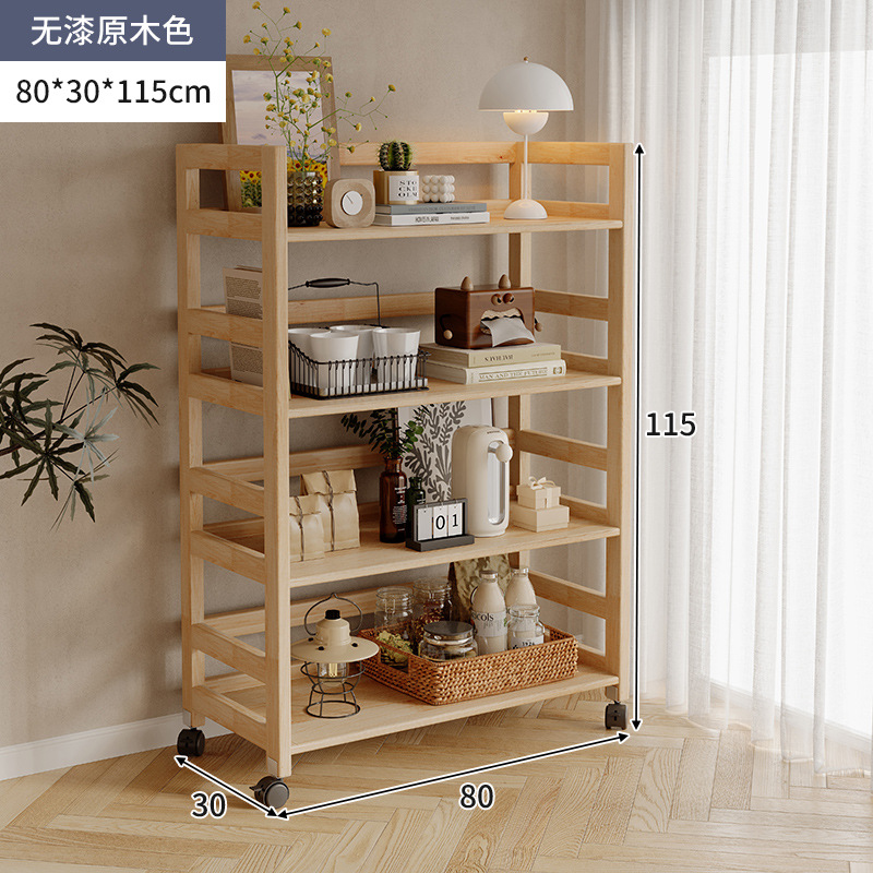 Estantes de madera sólida de color nuez, carro de piso, sofá de la sala de estar, estantes de almacenamiento móviles para dormitorios multicapa image 28