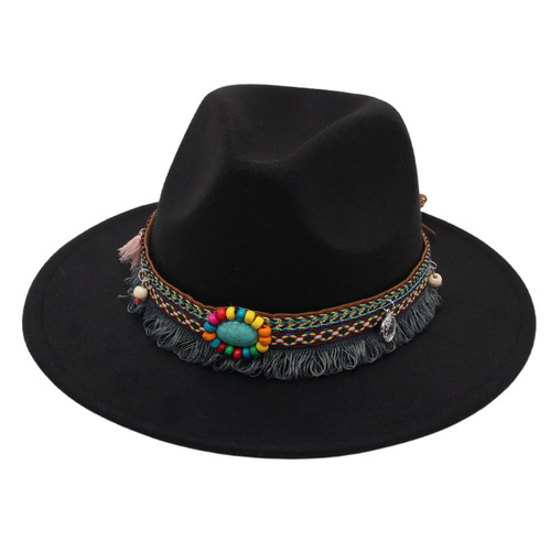 Ebay Ethnic Style Hat with Gem Decoration Jazz Hat for Men and Women Felt Hat Mongolian Fleece Hat Fez Hat Trendy