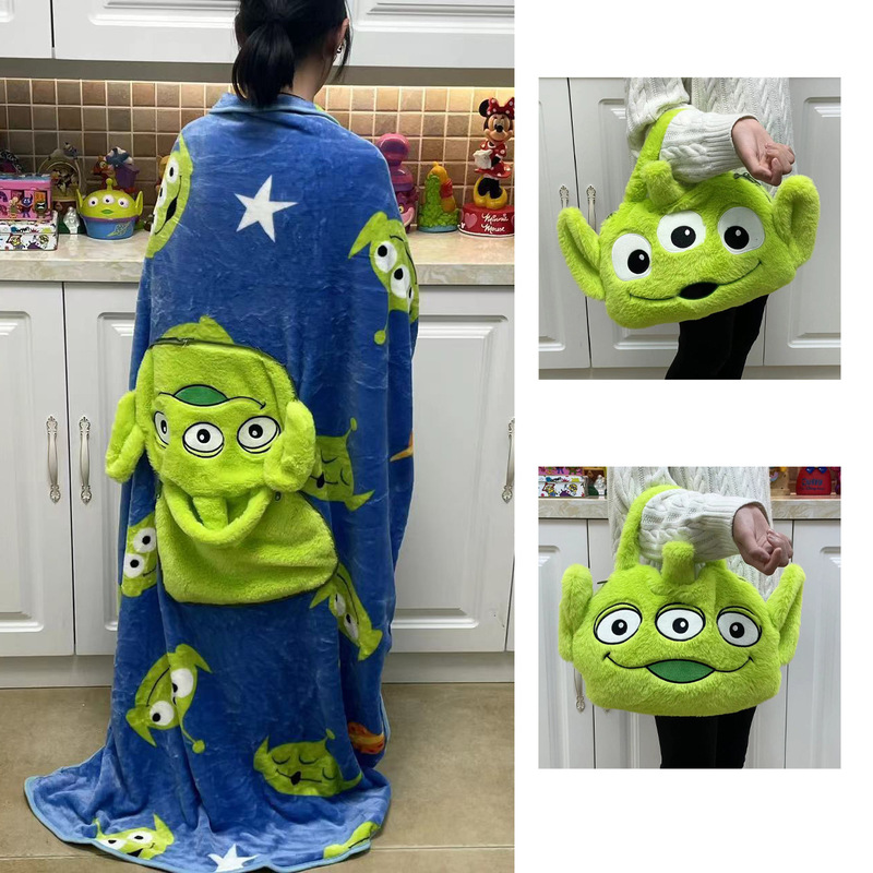 Cartoon Three-eyed Blanket Cover Blanket Pillow Office Air-conditioning Blanket Nap Blanket Portable Travel Blanket Bag