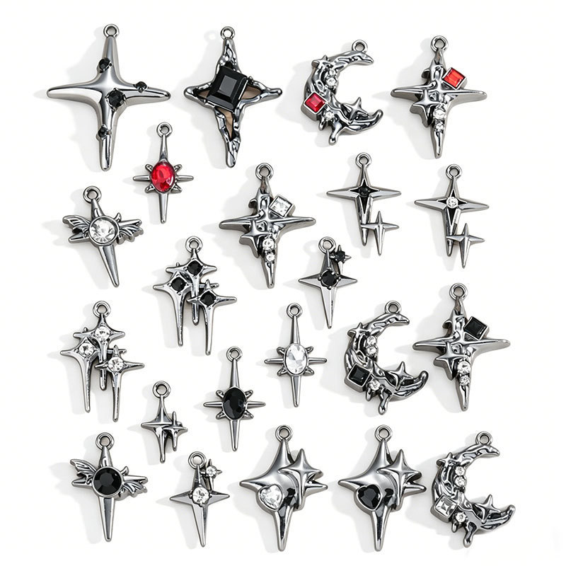 Plated Metal Pendant with Diamonds, Cross, Star, and Moon Design for DIY Bracelets, Necklaces, Keychains, and Decorative Ornaments W720 Plated Metal Pendant with Diamonds, Cross, Star, and Moon Design for DIY Bracelets, Necklaces, Keychains, and Decorative Ornaments W720