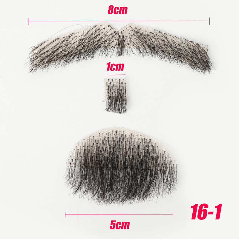 Barba falsa transfronteriza, barba falsa tejida a mano completa, cabello real sin costuras para hombres, cejas falsas, cuernos falsos, accesorios de cine y televisión