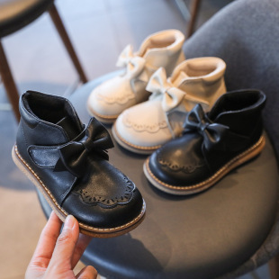 2024 New Girls Shoes Autumn and Winter fleece-lined Boots Leather Short Boots New Princess Leather Boots Leather Shoes Children Martin Boots