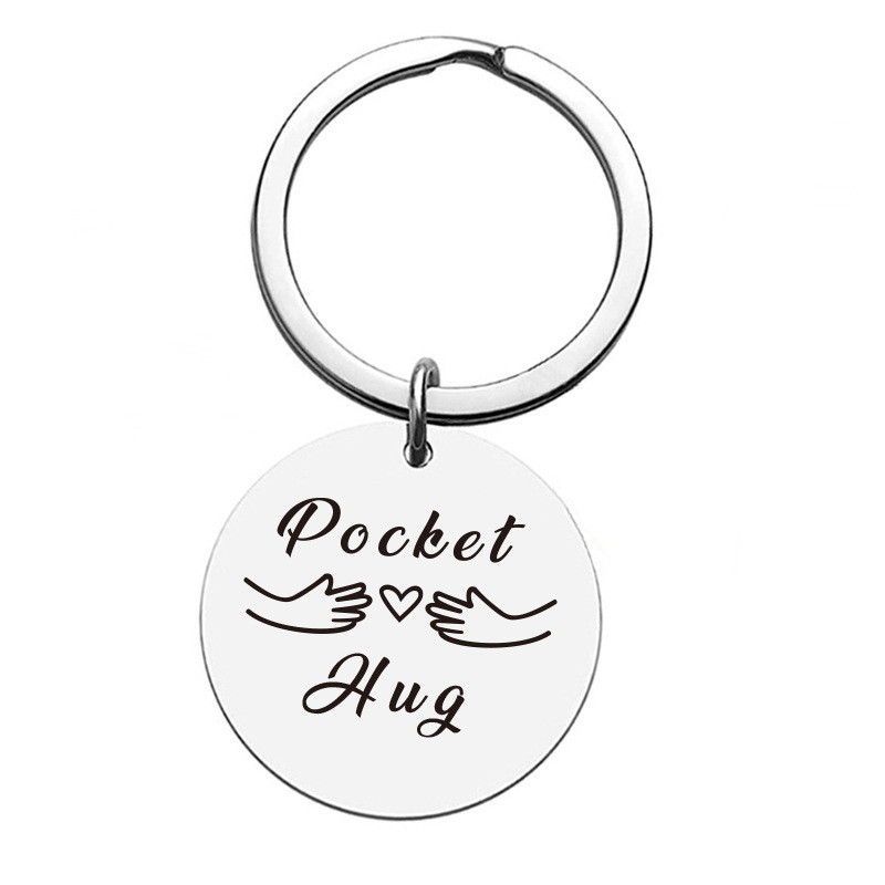 Pocket Hug stainless steel keychain couple Hug lettering Pocket token European and American new cross-border jewelry