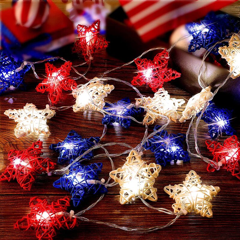 Rattan five-pointed star decorative lights led independence day star lights string red and white blue rattan ball rattan lights string Christmas lights