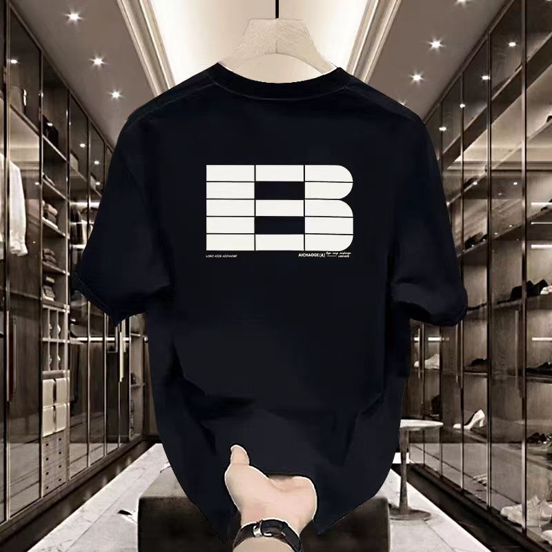 Ropa de verano para hombre, nuevo estilo, versátil, atractivo, estilo americano de Hong Kong, camiseta de manga corta, top con media manga y cuello redondo._voghion.com